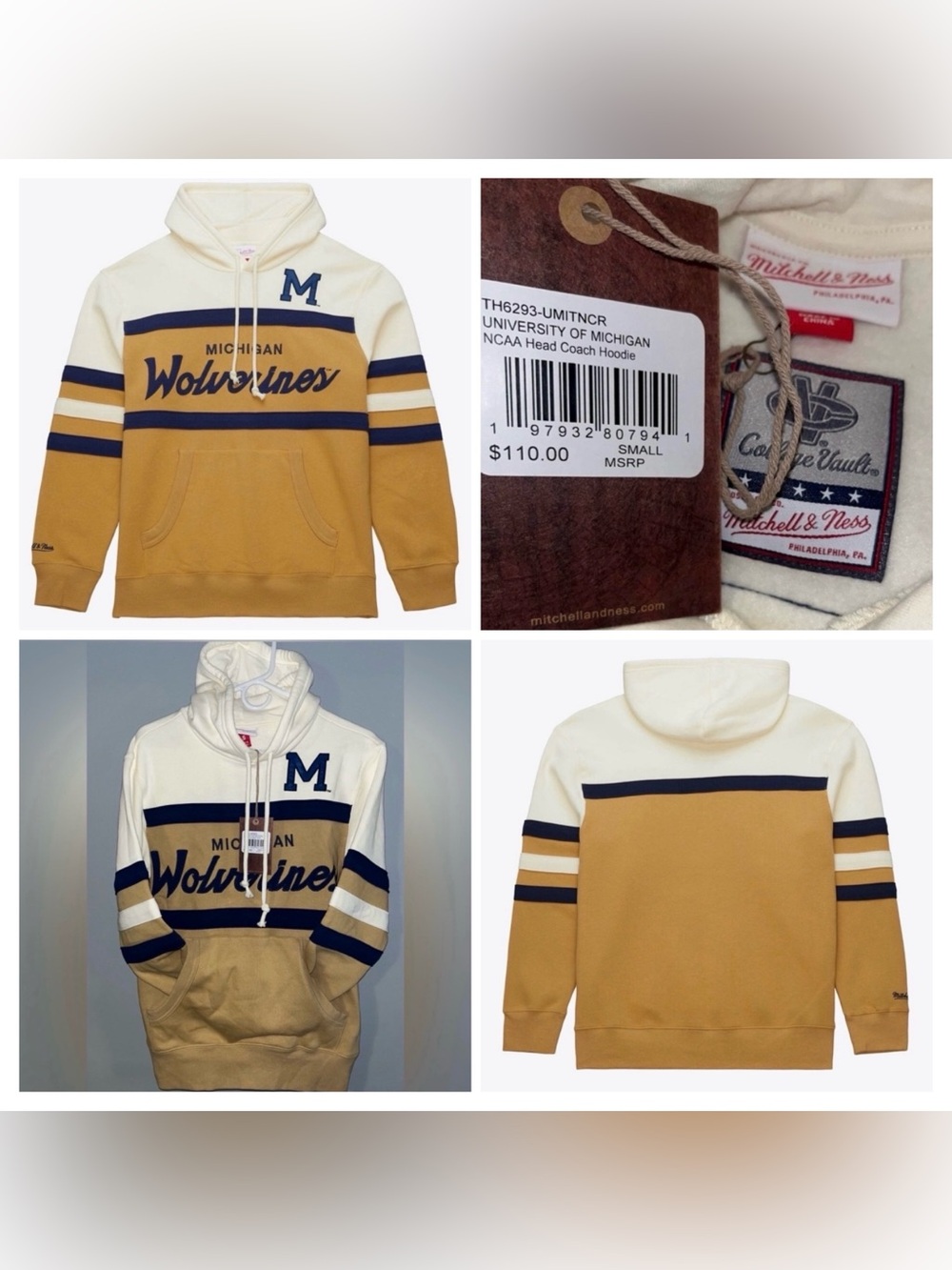 Mitchell & Ness Tan/Cream Michigan Wolverines Logo Head Coach Pullover Hoodie